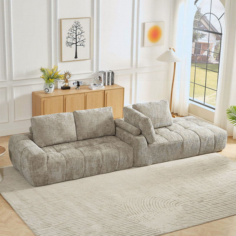 Canapé modulaire surdimensionné en L Chenille, Chenille kaki, Orienté à droite