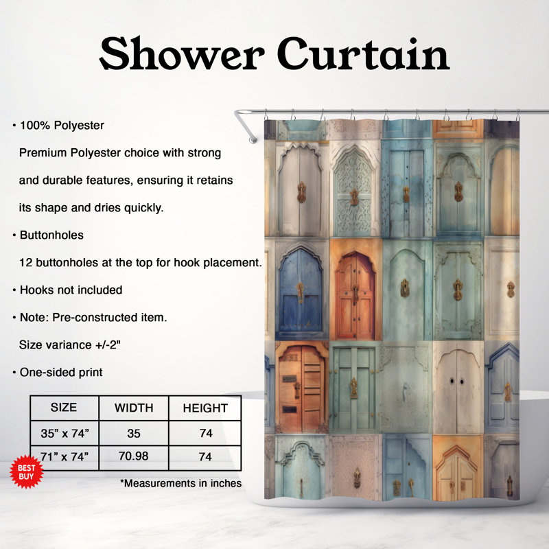 Aidoo Patchwork Shower Curtain, 74"H x 71"W