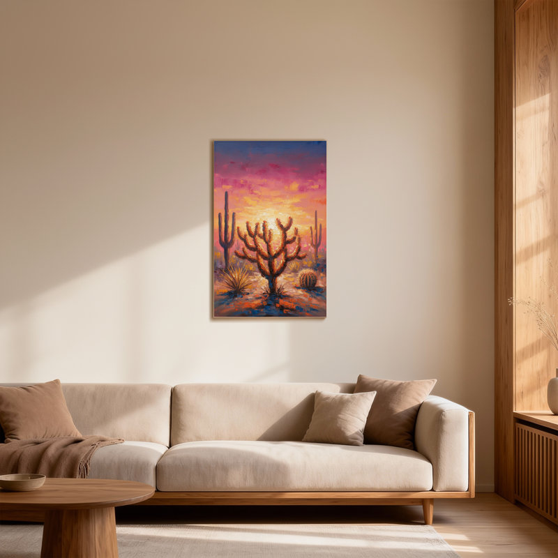 «Plants & Flowers Desert Sunset Cactus Landscape», reproduction d'art, H 18 po x l 12 po