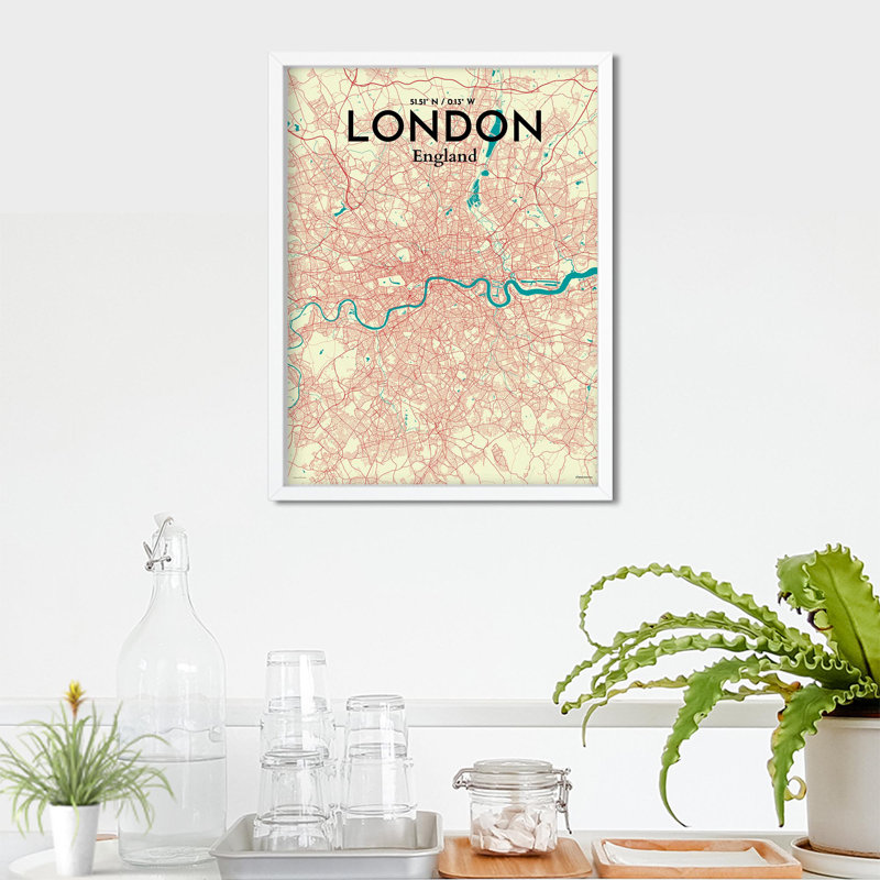 London City Map In Tricolour - No Frame Print, 24cm H x 18cm W x 0.05cm D
