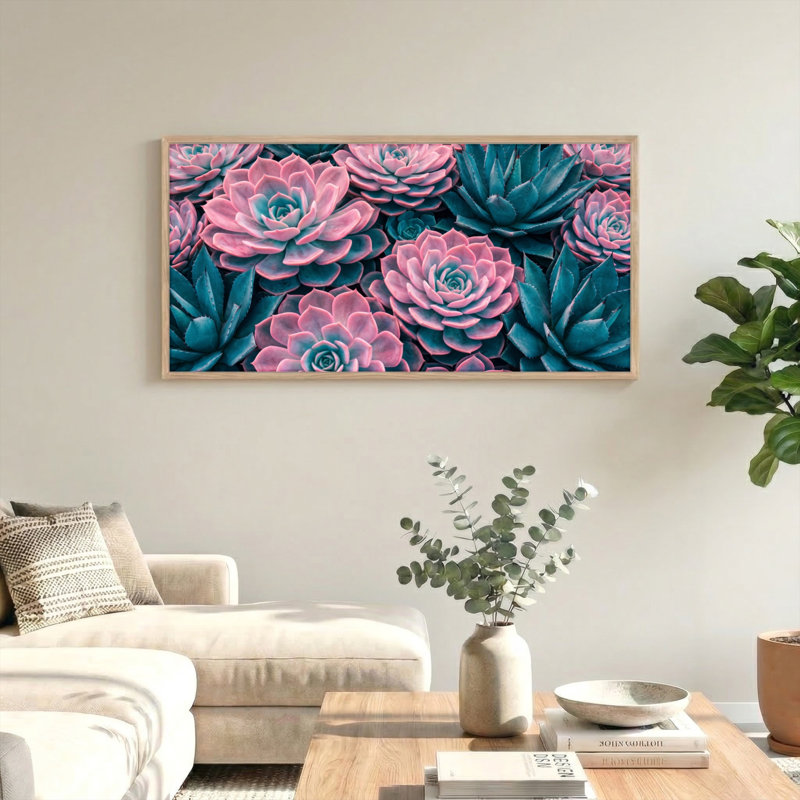 Ensemble de 1 tableau sur toile à motif succulent, 46“W x 24”H, Natural