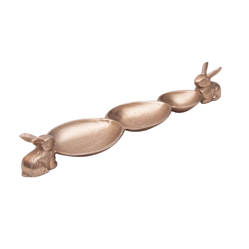 Metal Solid Bunny Rabbit Easter Spring Egged Sectional Serving Platter