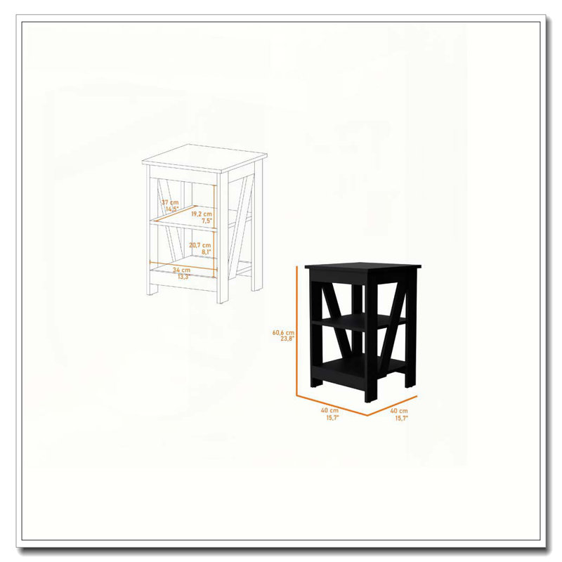 Table noire avec 2 tablettes, Noir
