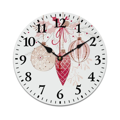 Horloge murale rose 12 po x 12 po, ornement de Noël rose, pour la salle à manger