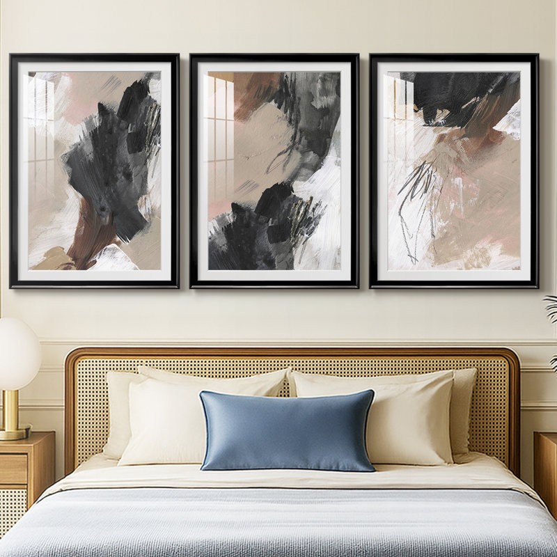 Neutre non blanchi IV - reproduction encadrée de qualité supérieure sur mesure mat - 3 pièces, H 19 po x l 27 po, Noir