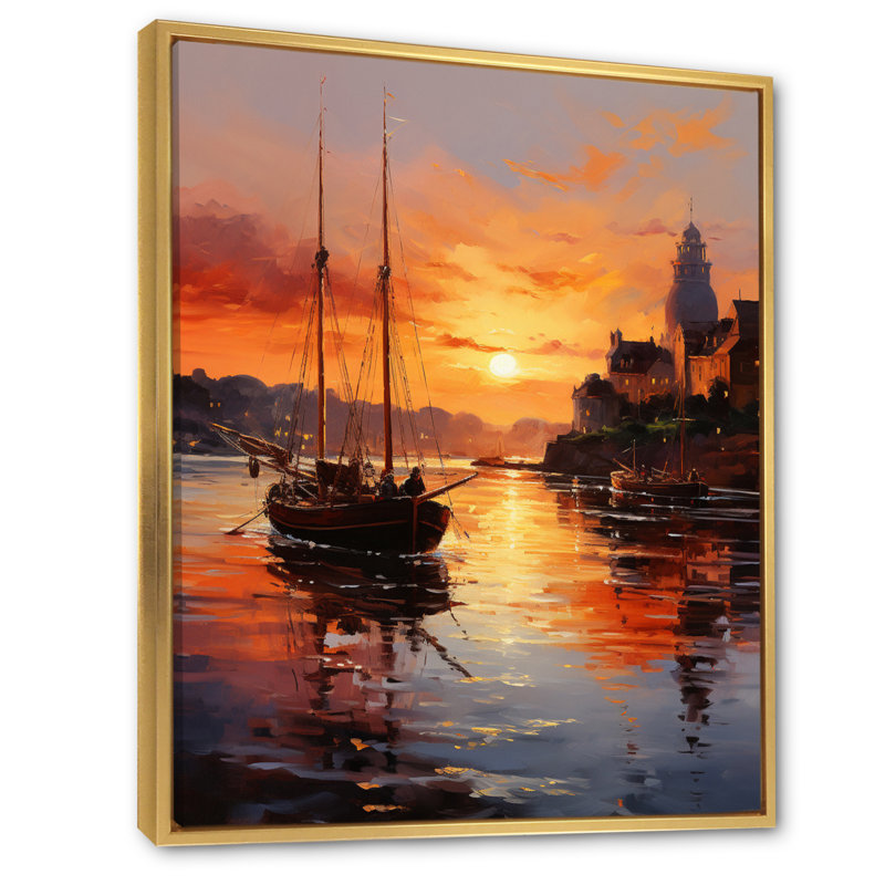 Atalissa, Allemagne, coucher de soleil, port III, Cadre flottant doré, H 32 po x l 16 po x P 1 po
