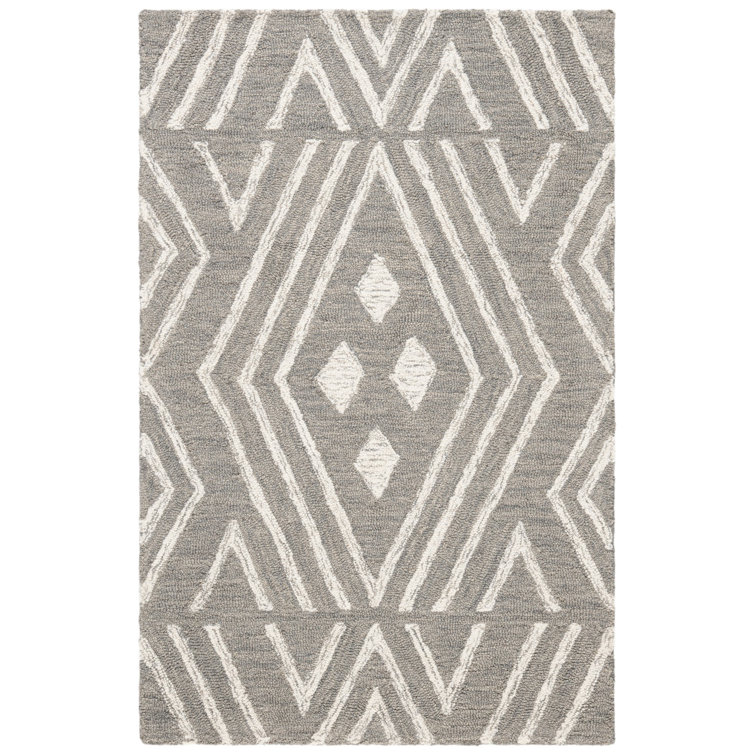 Tapis gris / ivoire en laine / coton touffeté à la main Vedika