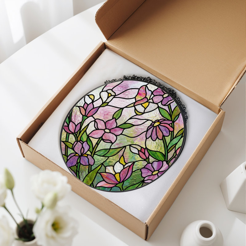 Panneau de vitrail à motif floral, H 12 po x l 12 po