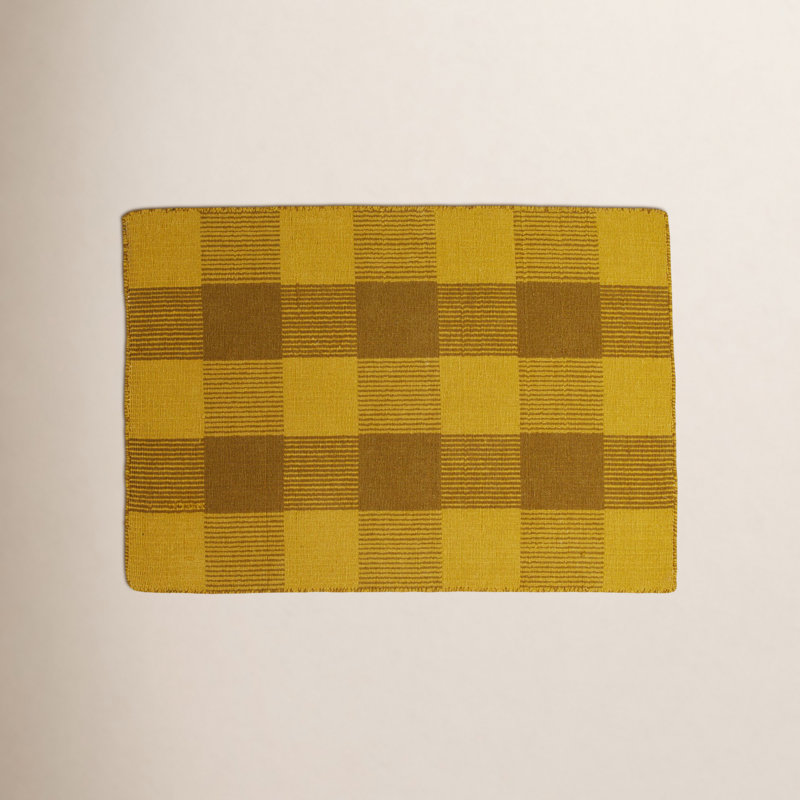 Simple Wool Plaid Area Rug, Flax/Ivory, Rectangle 5' x 8'