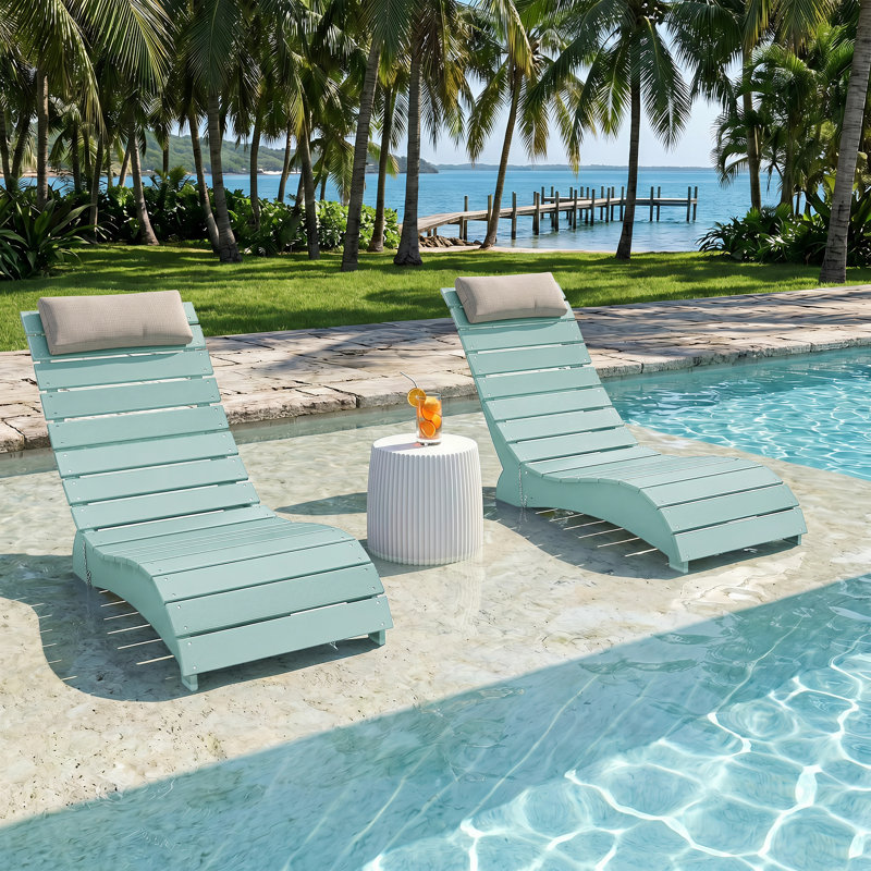 HDPE Patio Chaise Lounge, Waterproof Ergonomic Design with 3-Position Adjustable & Headrest, for Pool, Deck & Beach