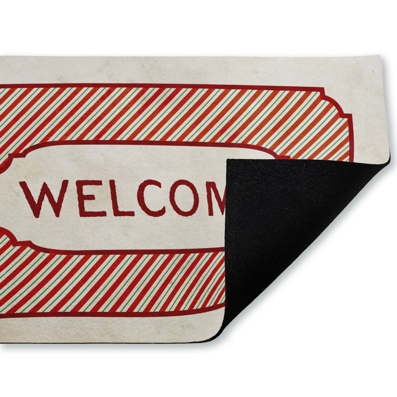 Paillasson Vintage Holiday, imprimé par Tim Coffey, 18 po x 30 po, Rayures rétro des Fêtes - bienvenue