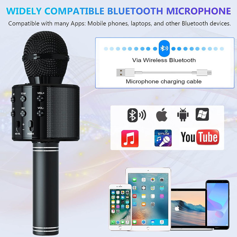 Microphone Bluetooth Karaoke, Noir