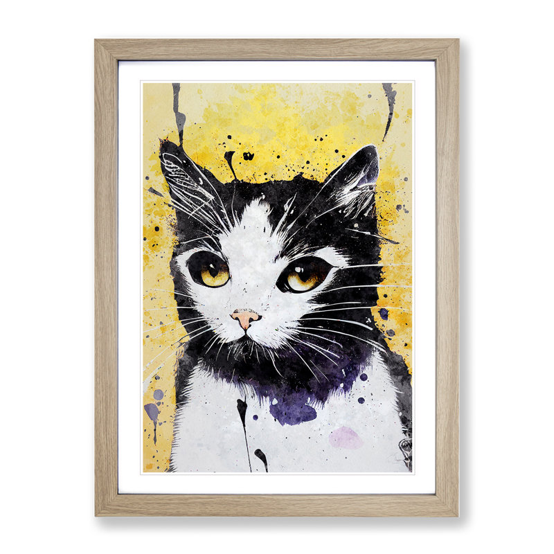 Cat Graffiti No.2 - Single Picture Frame Print, 46cm H x 34cm W x 2cm D, Oak Framed