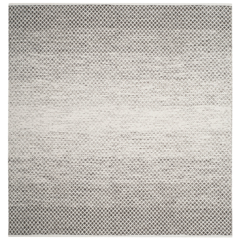 Tapis géométrique en coton fabriqué à la main gris clair / ivoire Amaya, Carré 8 pi