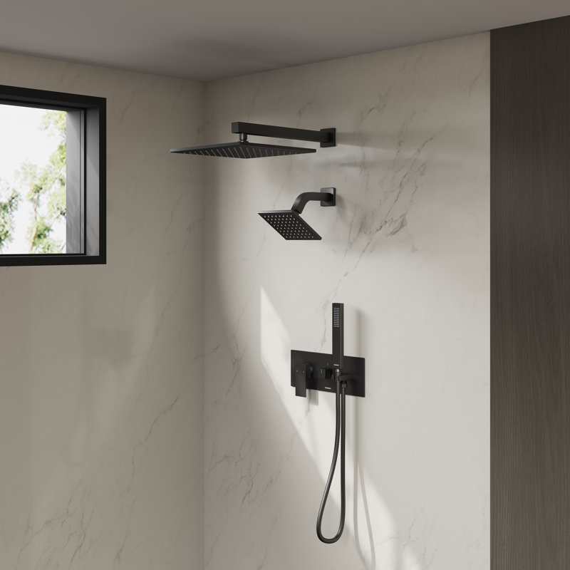  Crozet Pressure Balance Shower System with 12" Square Rain Shower Head, 6" Fixed Shower Head and Hand Shower (Valve Included)