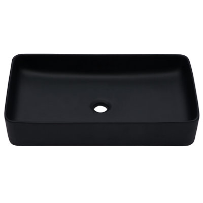 24"x13.5" Black Ceramic Rectangular Bathroom Vessel Sink, Elegant Design, Stain - , Us Standard Drain, Simple To Clean And Install Generous Style, Smooth, Easy Installation
