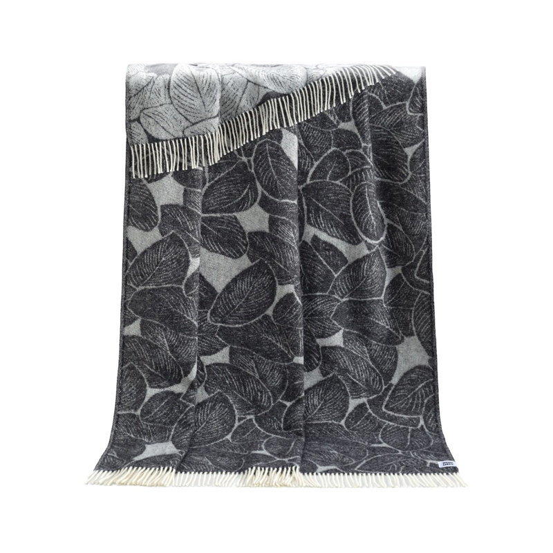 Soft Black Leaves Recycled Merino Wool Throw