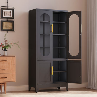 Rectangular Glass and Metal Lockable Iron Cabinet