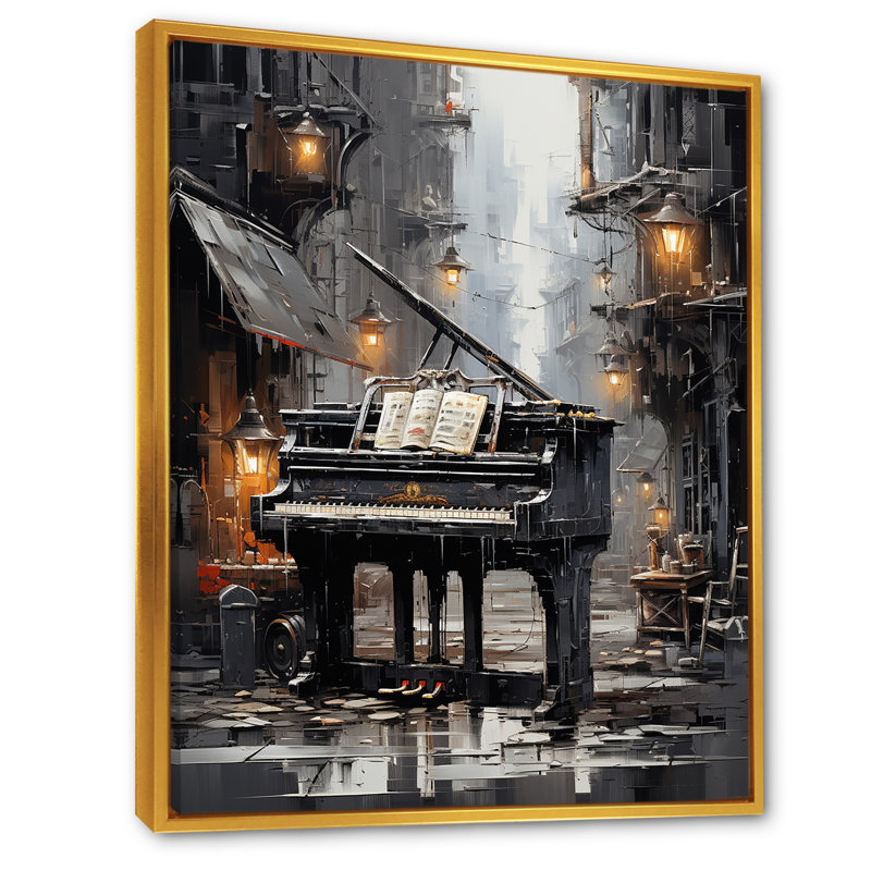 Piano Urban Upright I sur toile, H 32 po x l 16 po x P 1 po, Cadre flottant doré