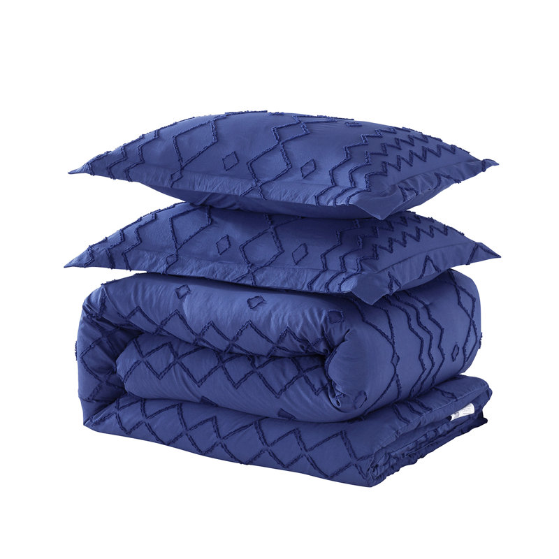 Ensemble d'édredon réversible en microfibre Jolene, Édredon pour grand lit + 2 taies décoratives, Bleu marine