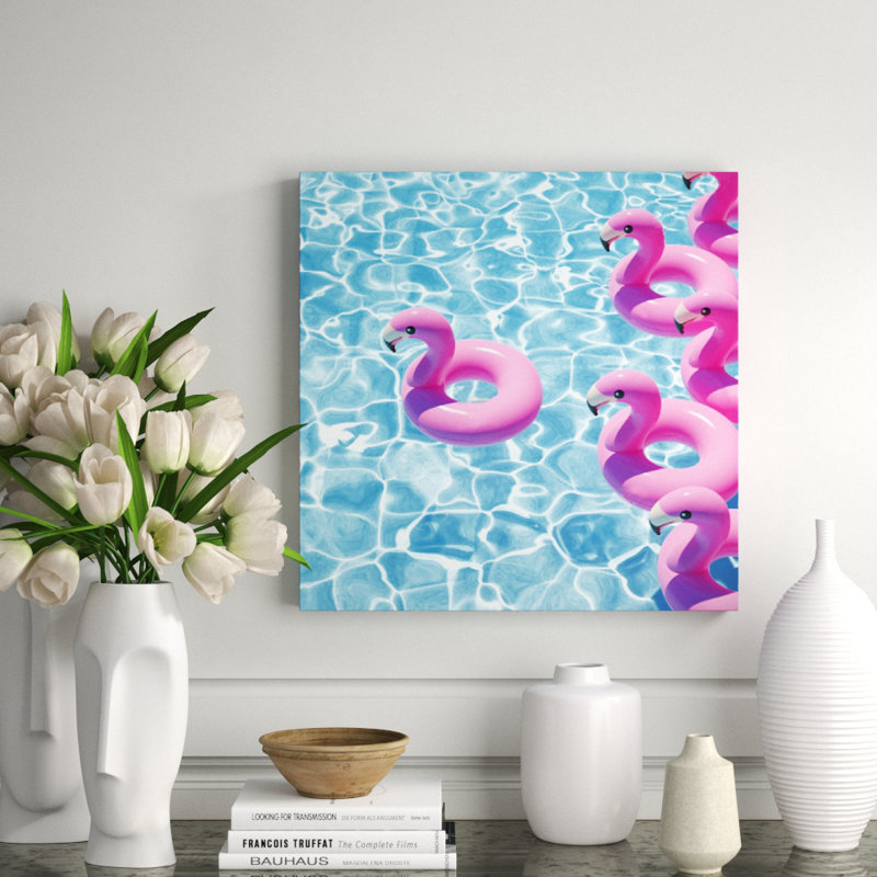 Flamingo Pool Party Print, 24" H x 24" W x 2.5" D, Aluminum