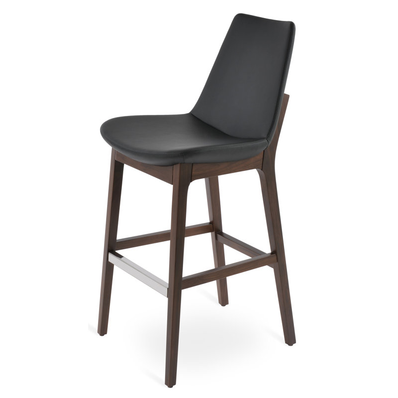 Eiffel Wood Counter & Bar Stool, Walnut, Bar Stool (29" Seat Height), Black Leatherette