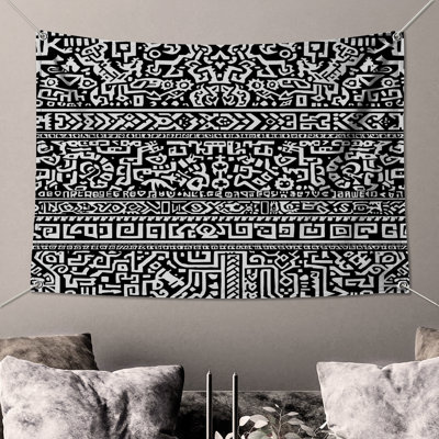 Black White Tribal Pattern Wall Tapestry - Tribal Wall Decor
