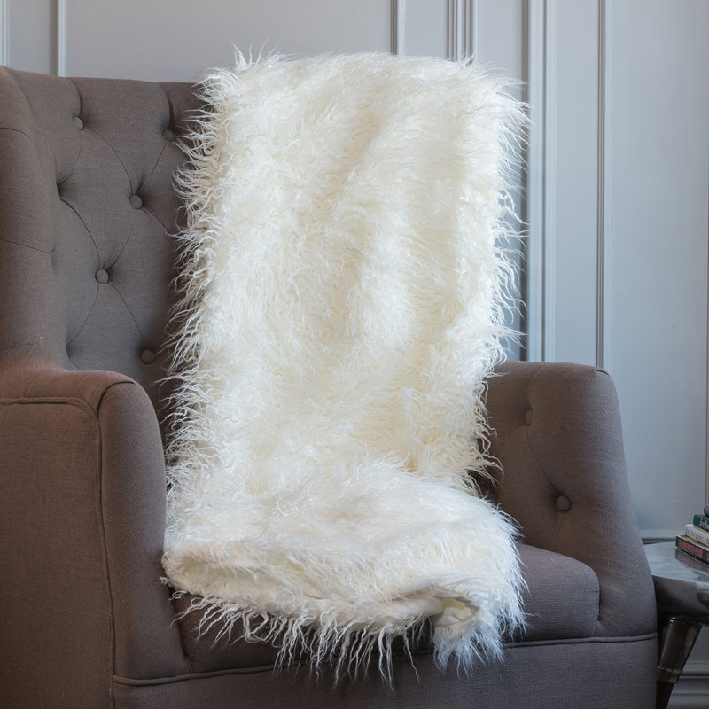 Jeté de lit en fausse fourrure, Blanc