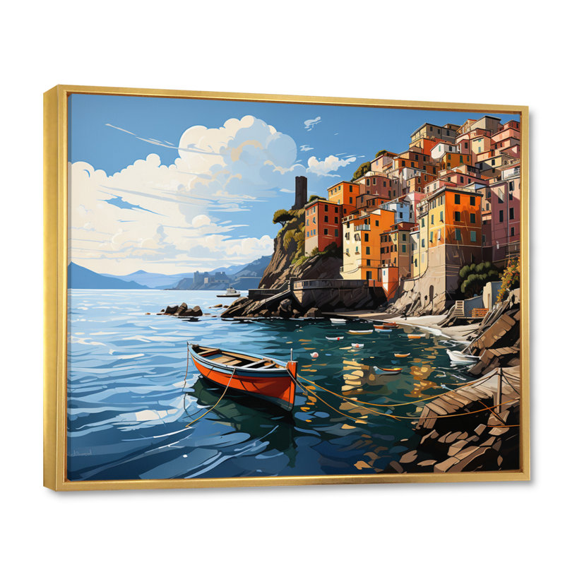 «Beige Italy Cinque Terre I» sur toile, Cadre flottant doré, H 30 po x l 40 po x P 1,5 po
