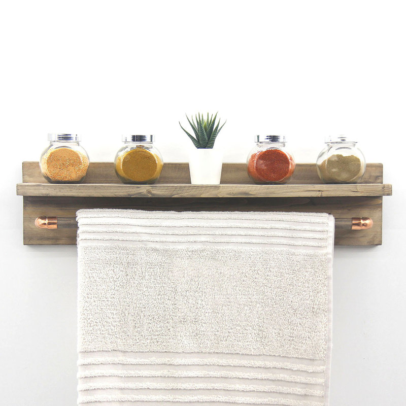 Tablette décorative en bois massif avec barre à serviettes Kenwood