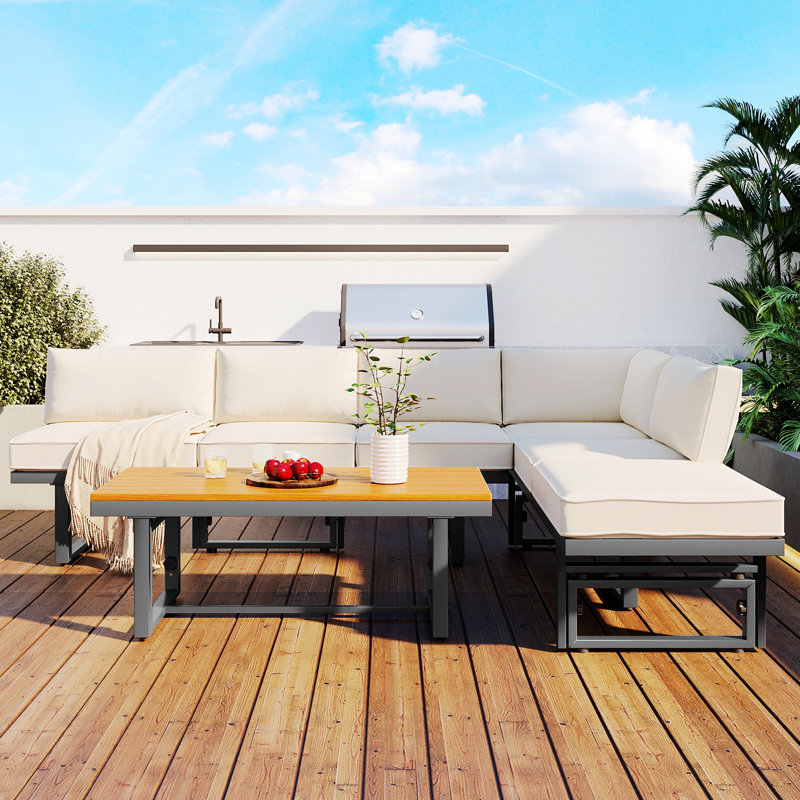 Ensemble de canapé modulaire d'extérieur de haute qualité avec sièges et table basse, Ivoire