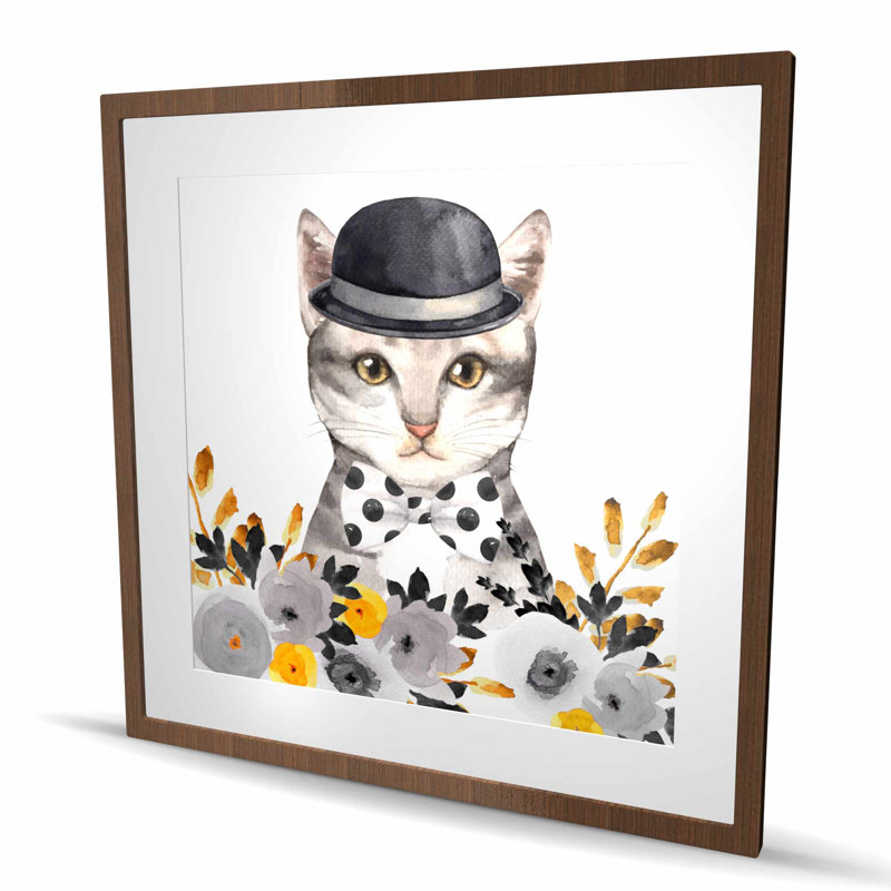 Chat chic - reproduction encadrée jaune mat pour le décor de la chambre à coucher