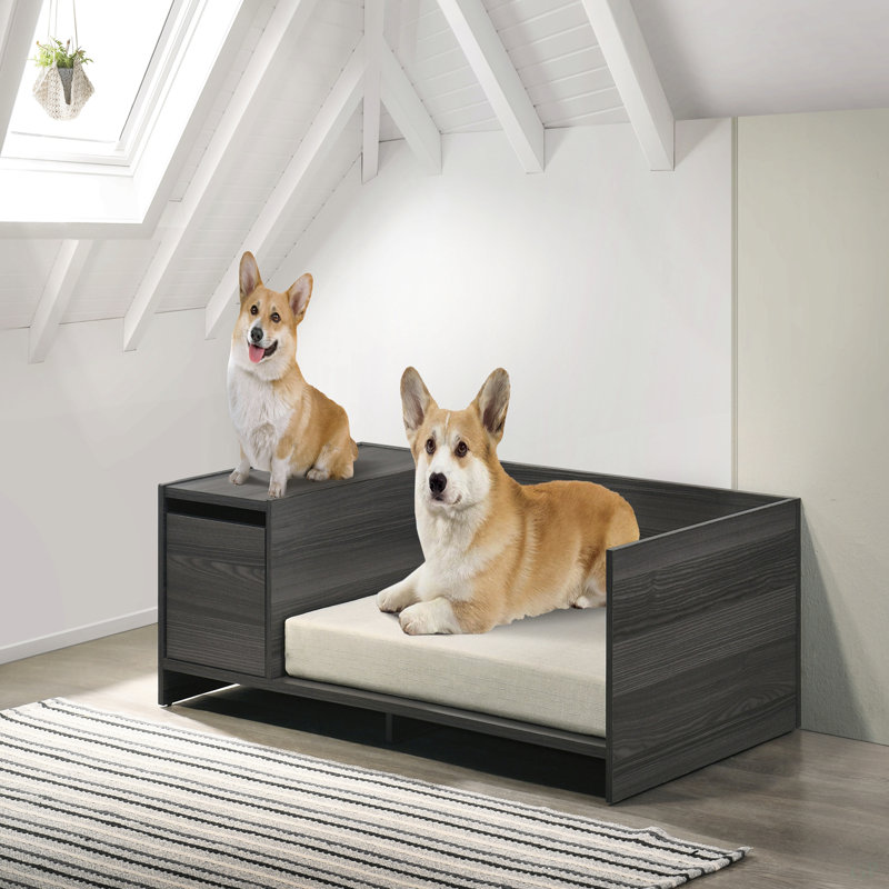 Lit pour animaux de compagnie moderne et confortable avec coussin et compartiment de rangement latéral Esme