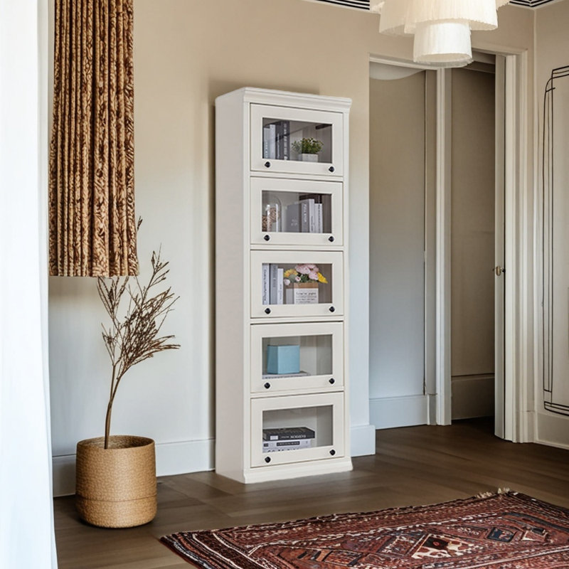 Bibliothèque à portes rabattables en bois massif, (5 tablettes) H 76,38 po x l 23,62 po x P 12,99 po
