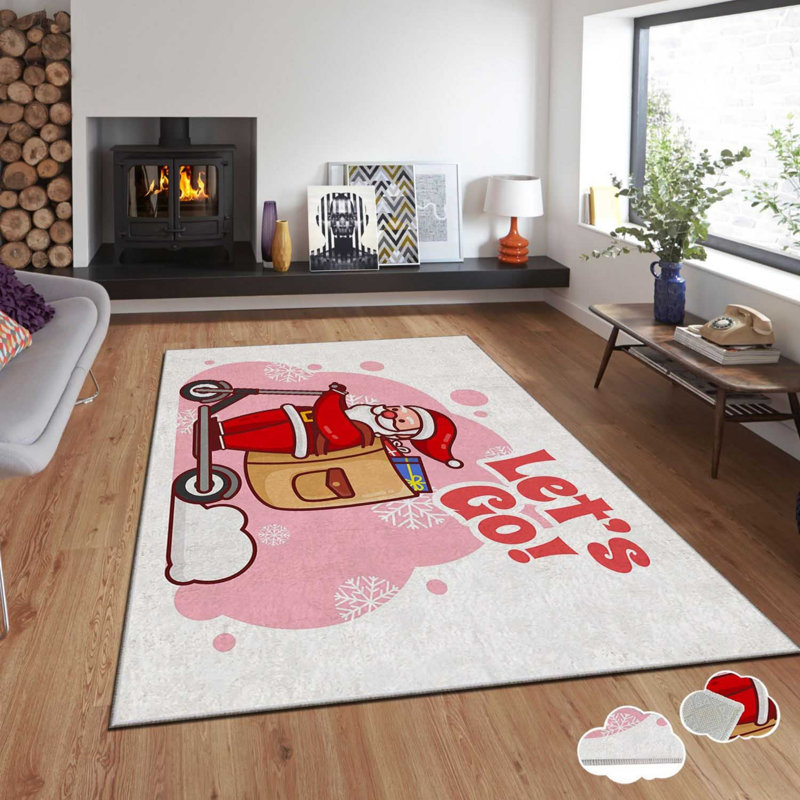 Tapis rectangulaire tissé à la machine en polyester rose / rouge / blanc, Rectangle 5 pi 3 po x 7 pi 7 po