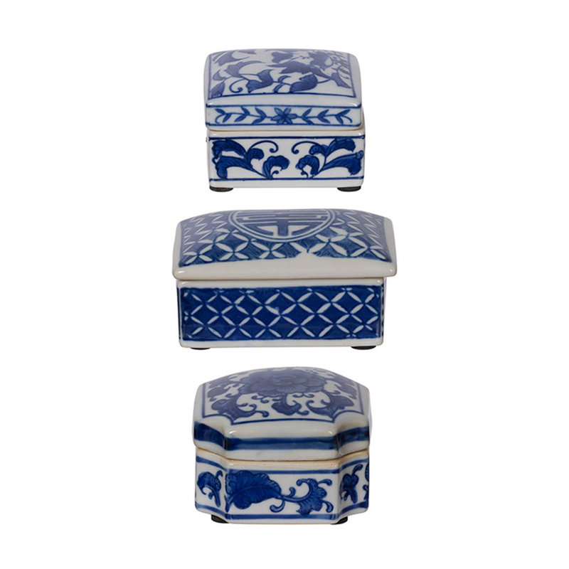 Boîtes décoratives bleues et blanches S / 3 Leith