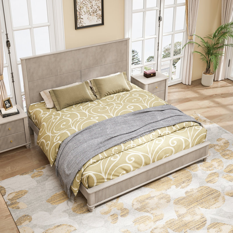 Base de lit en bois massif, cadre de lit plateforme très grand avec tête de lit, tête de lit haute en bois naturel, aucun sommier requis, beige