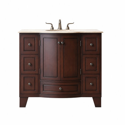 40'' Traditional Single Bathroom Vanity Set with Undermount Sink, Dark Brown Freestanding Bathroom Cabinet with 7 Drawers and Double-Door Storage