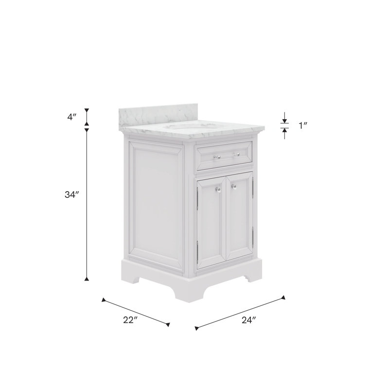 Meuble-lavabo de comptoir en marbre blanc Carrara de 24 po avec robinet Derby, Blanc, Robinet inclus