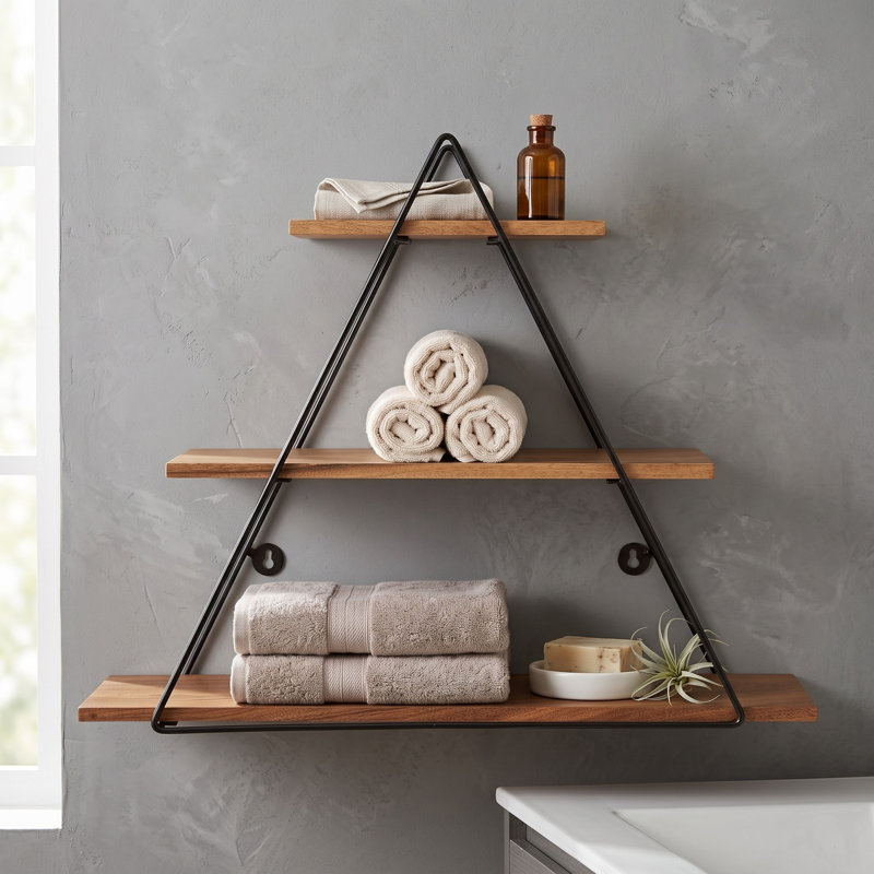 Ljiljan Tiered Metal and Wood Wall Storage Shelf for Home, Office, Bedroom, or Living Room - 25", Walnut