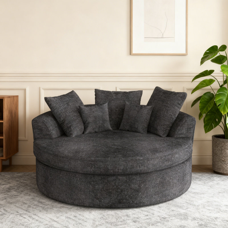 Boneless 61''W Chenille Large Round Accent Sofa, Modern Sleeper Sofa, No Assembly Required, Gray