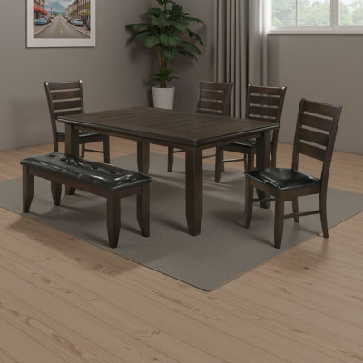 Diyi 6Pc Dining Table, Bench, And 4 Chairs Set W Seats