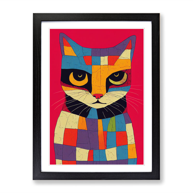 Cat Art Patchwork Vol.2 - Picture Frame Print, Black Framed, 34cm H x 25cm W