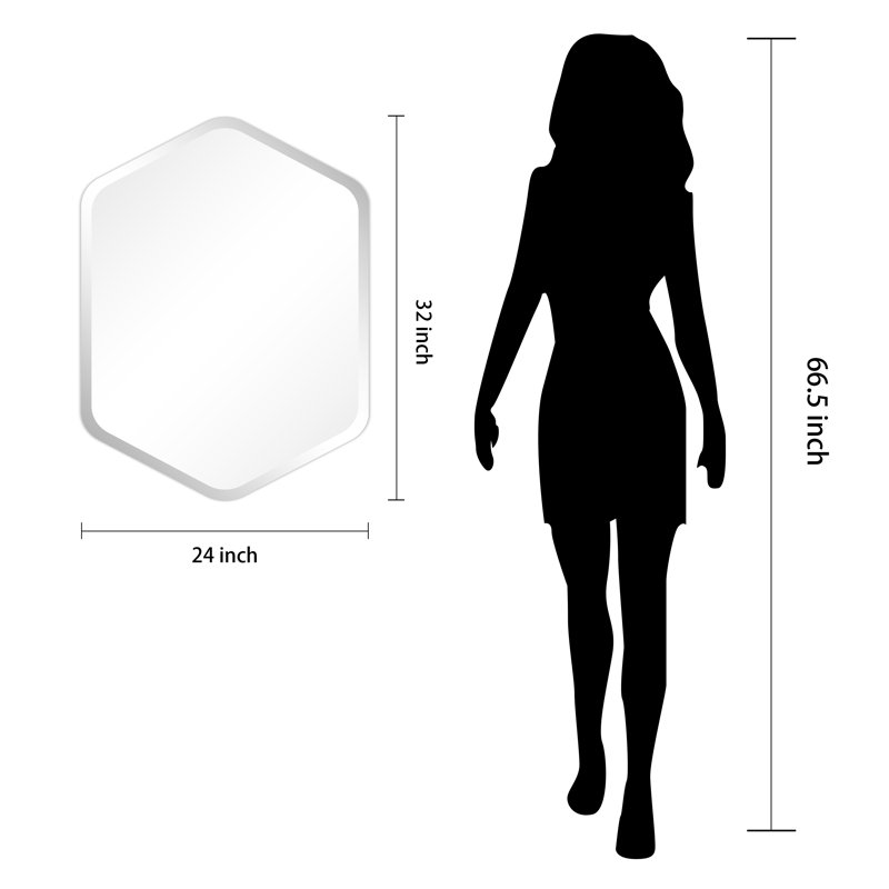 Miroir mural octogonal biseauté noir mat sans cadre, 24 po x 32 po