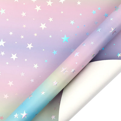 Birthday Party Gift Wrapping Paper  Gradient Glossy Aluminum-coated Paper Rolls Large Size 118IN Roll 80 Gsm Thick Gift