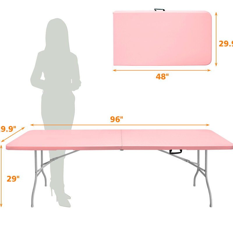 Table de camping portative rose de 8 pi - Pique-nique, fêtes, pique-nique pliable imperméable, fête, portable, imperméable, charge élevée