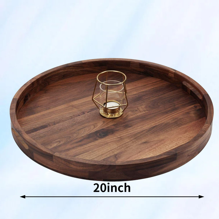 Round Wooden Serving Tray with Handles,20 Large Diameter Wood