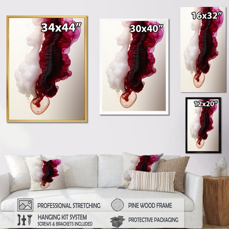 Nuage d'encre magenta exquis, Cadre simple argenté, H 44 po x l 34 po x P 1,5 po
