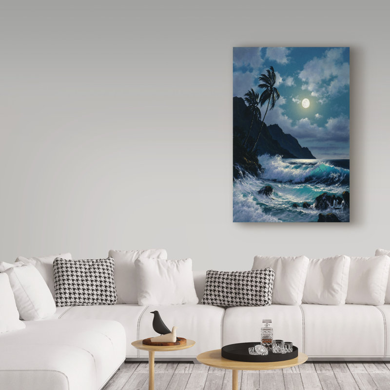 Art mural sur toile tendue - «Waves Under The Moon 2» par Anthony Casay pour décoration de salon, de chambre à coucher ou de bureau - 22 x 32