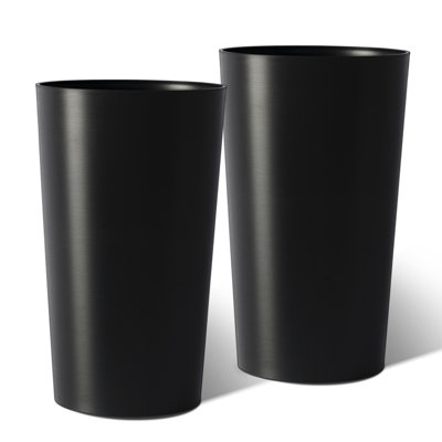 2 Pack Of 21.7 In Tall Black Modern Square Planters, Polypropylene, Shatterproof For Garden Decor Planter Boxes, Units, Tapered Matte, Outdoor Patio